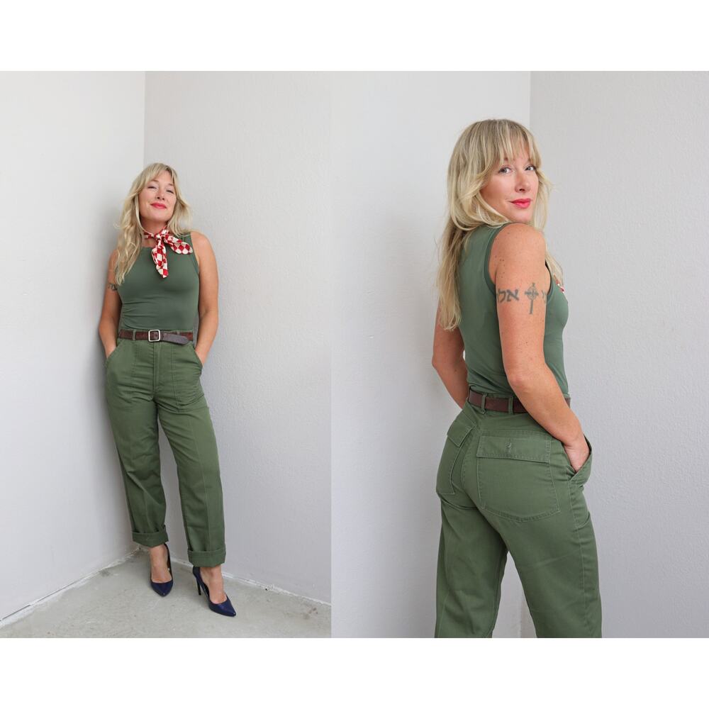 1980's Vintage Army Green Military OG 507 Trousers ~ Women's XS SM 28" 29" Waist